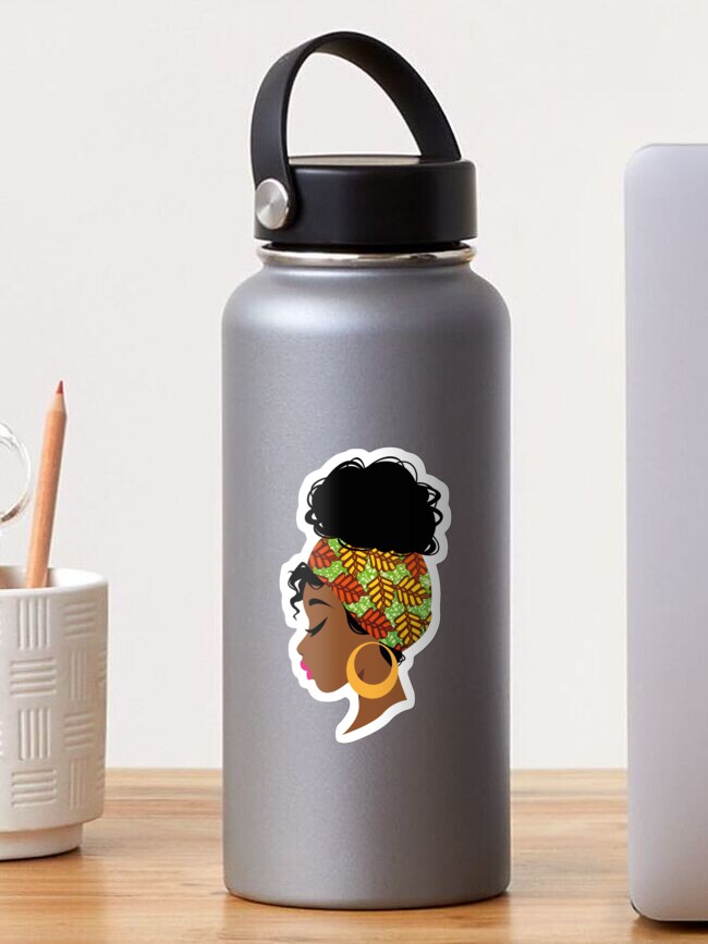 Thumbnail 1 of 3, Sticker, Gorgeous Black Girl with a headwrap designed and sold by RhoobieDotCom.