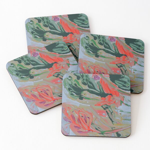 Item preview, abstract painting red green designed and sold by Fiveladiesart.