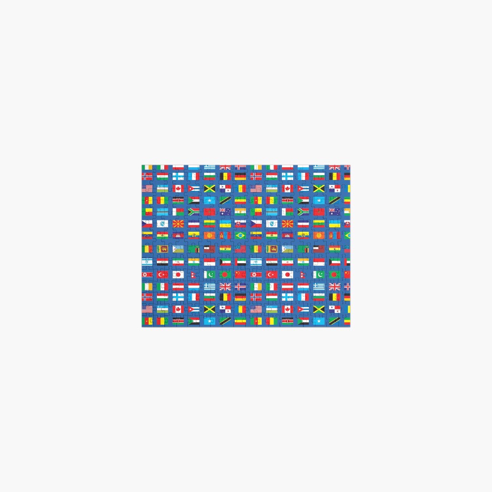 "Flags of the World on Classic Blue" Jigsaw Puzzle for Sale by