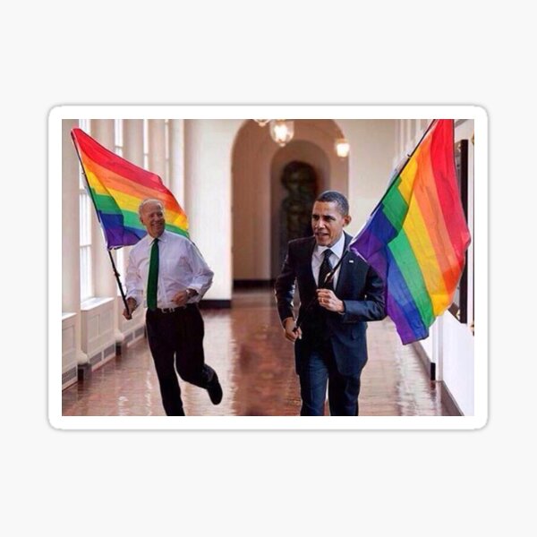 obama and biden running with gay pride flags