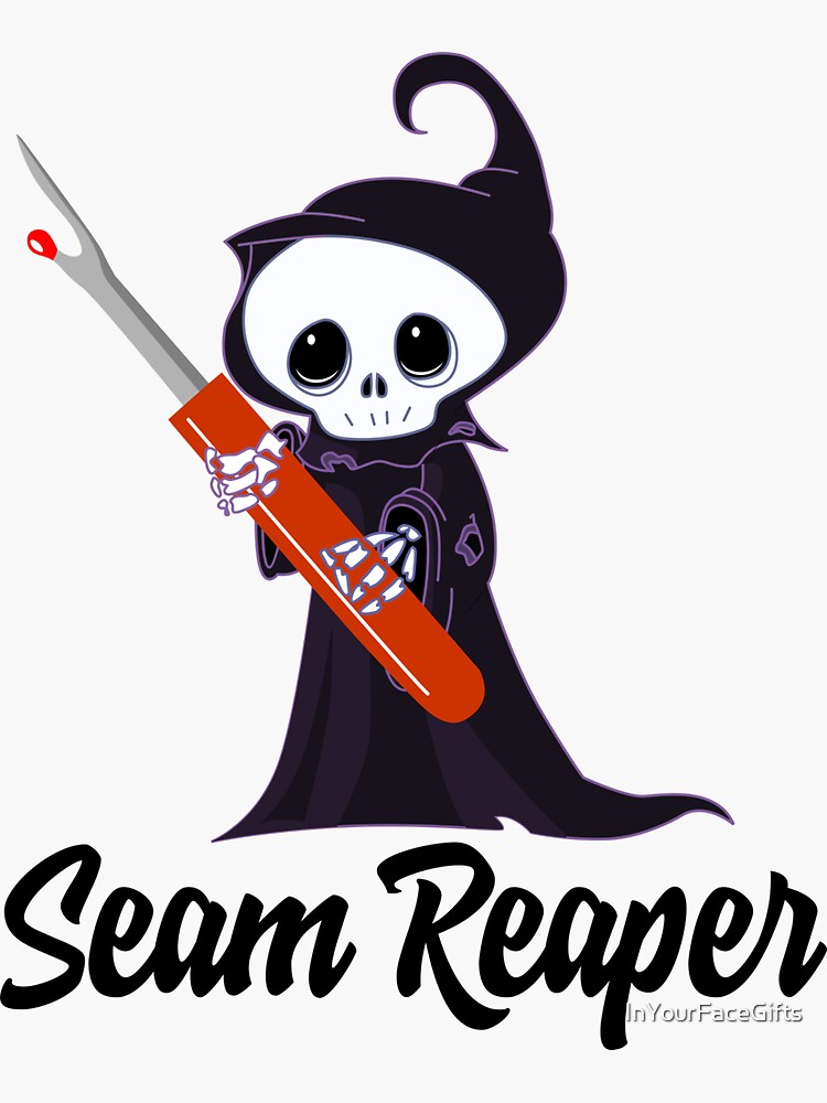 Thumbnail 3 of 3, Sticker, Seam Reaper Sewing - Seam Ripper plus Grim Reaper Quilting designed and sold by InYourFaceGifts.