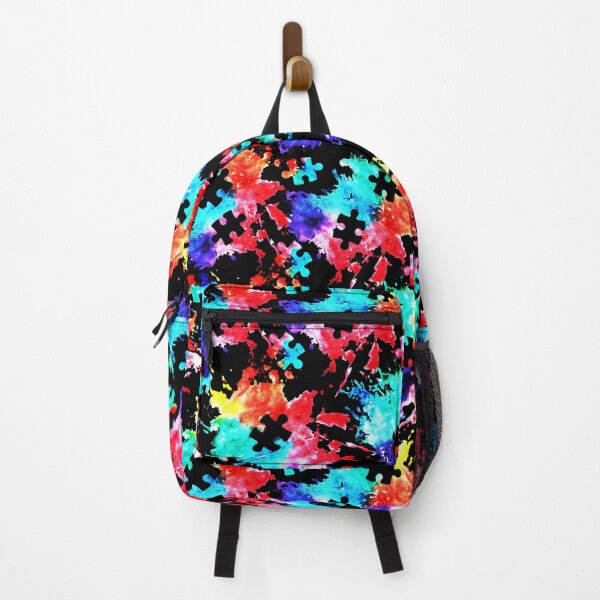 Artikelvorschau, autismusbewusstsein aquarell splatter stoff w / puzzle stück (schwarz) entworfen und verkauft von littlearrow.