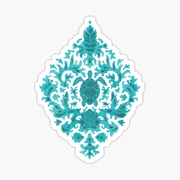 Victorian inspired pattern with turtles (blue version) Sticker