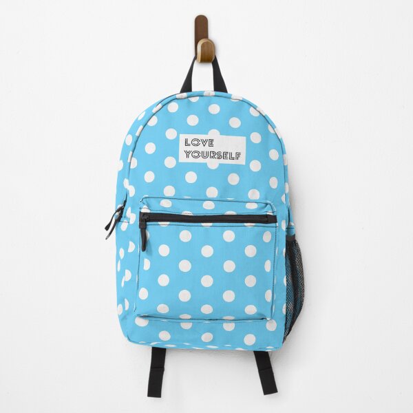 Love Yourself Blue White Polka Dots Backpack