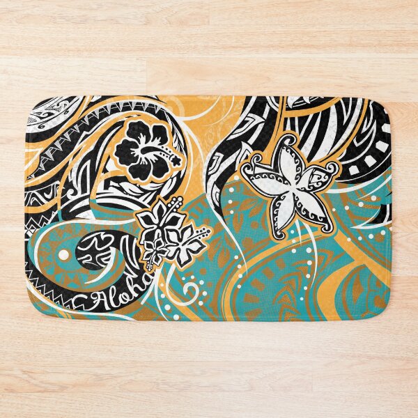 Samoan Floral Tapa Print Bath Mat