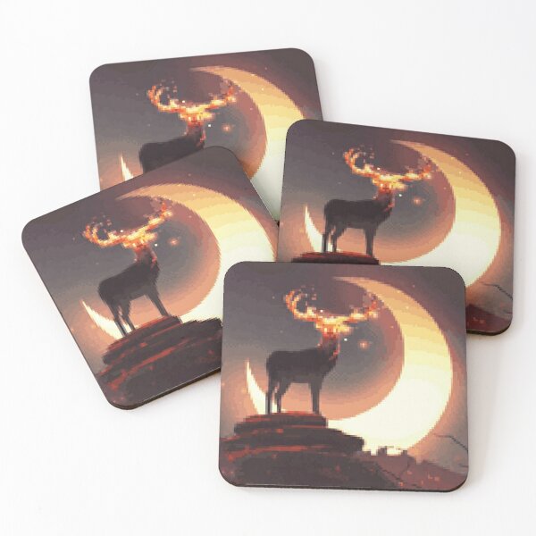 Item preview, Pixelated Golden Antlers and Crescent Moon designed and sold by HopeDetour.