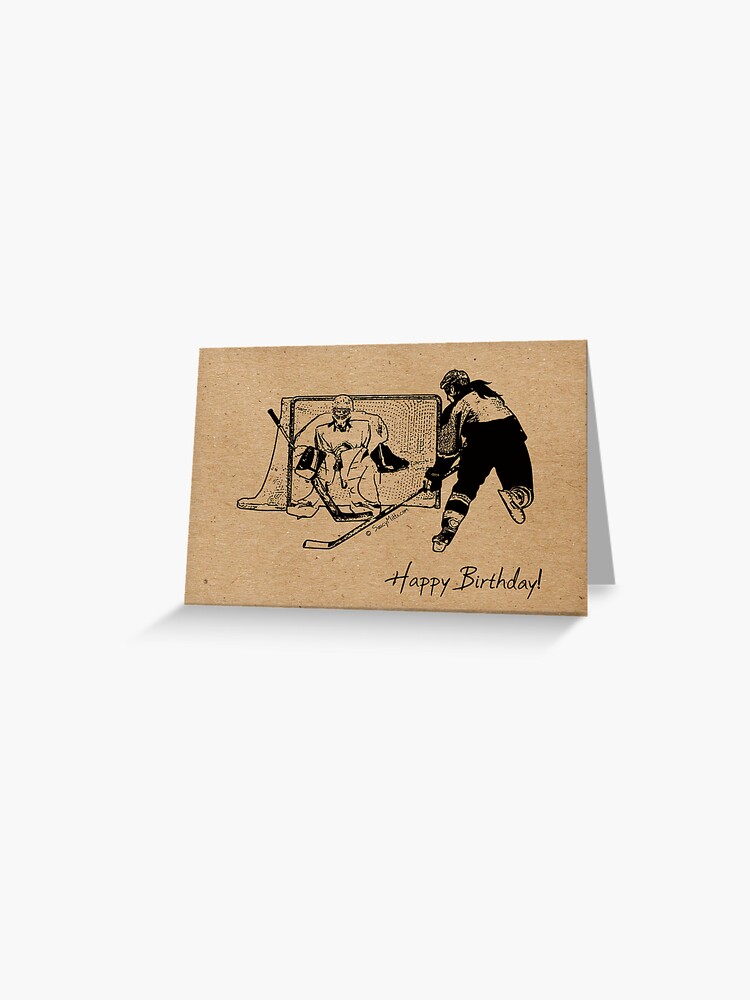 shot-on-net-hockey-birthday-card-female-greeting-card-for-sale-by-saucymitts-redbubble for Free Printable Hockey Birthday Cards Shot on Net Hockey Birthday Card - Female