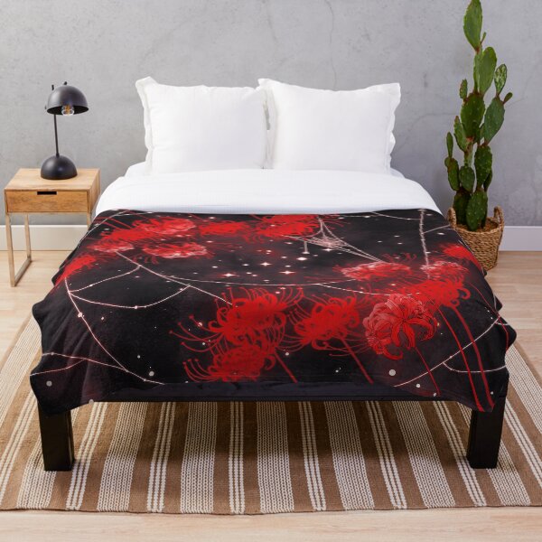 Galaxy Red Spider Lilies and Webs Throw Blanket