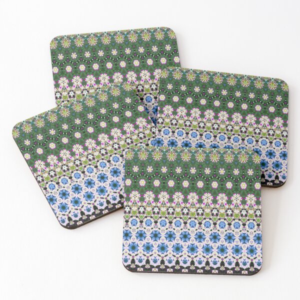 Item preview, Abstract ethnic floral stripe pattern white blue green designed and sold by Katho Menden.