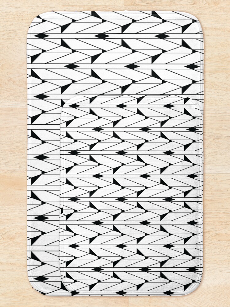 Alternate view of Black and White Retro Vintage Art Deco Geometric Open Triangle Pattern Bath Mat