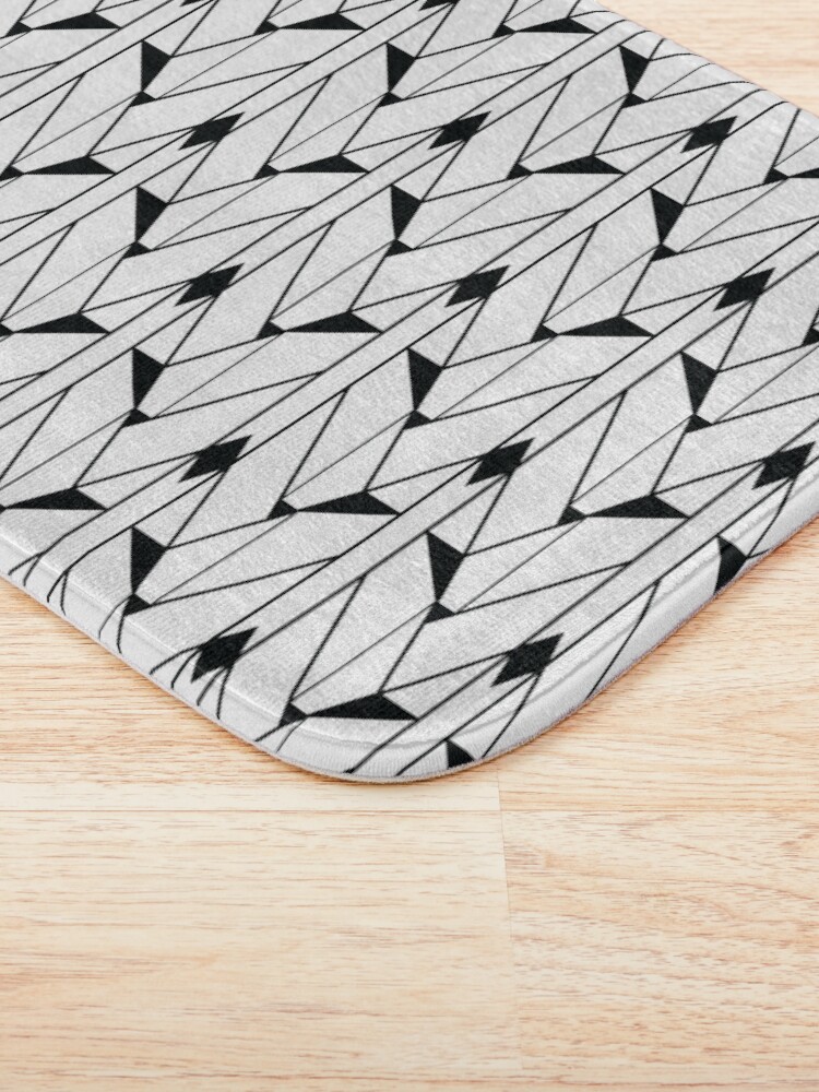 Alternate view of Black and White Retro Vintage Art Deco Geometric Open Triangle Pattern Bath Mat
