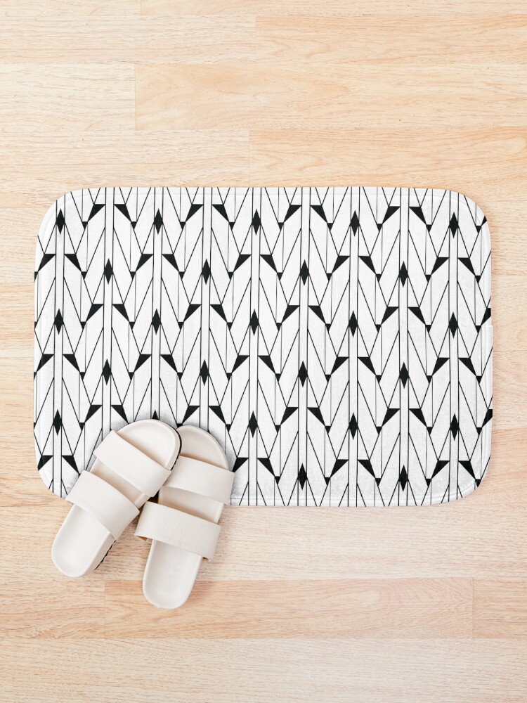 Alternate view of Black and White Retro Vintage Art Deco Geometric Open Triangle Pattern Bath Mat