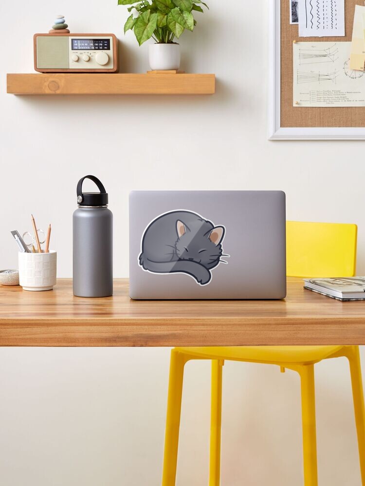 StickerTalk Grey Lazy Cat Stickers, 3 Inches x 1.5 Inches