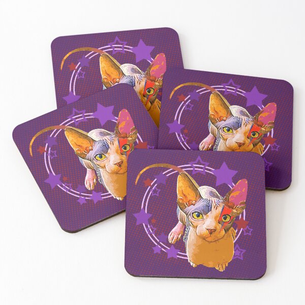 Item preview, "Sphynxy Stardust" Kitten Cat Kitty Feline Stars Lightning Bolt Purple Red Geomtric designed and sold by CanisPicta.