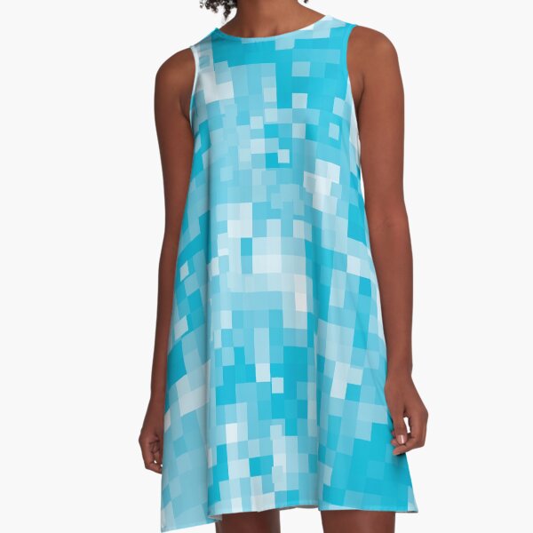 Turquoise Blue Seamless Pattern - Pixels A-Line Dress