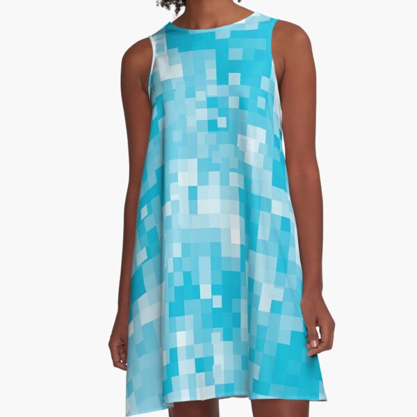 Turquoise Blue Pixel Art All-Over Pattern A-Line Dress