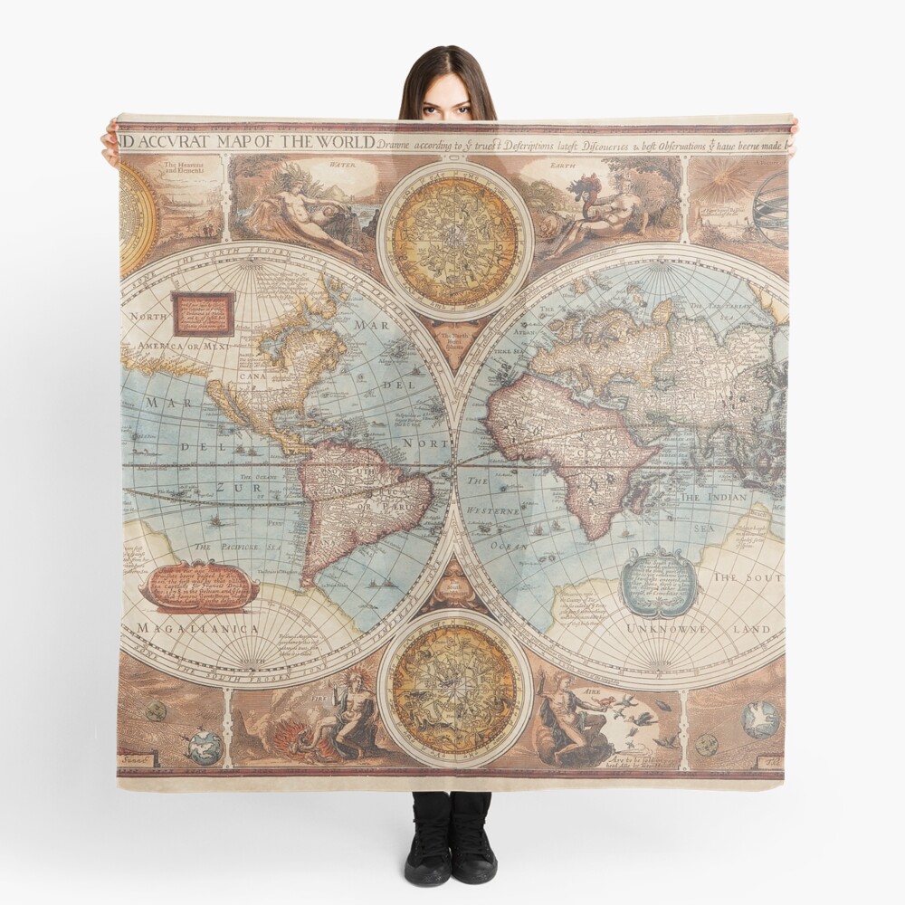 Vintage World Map Scarf