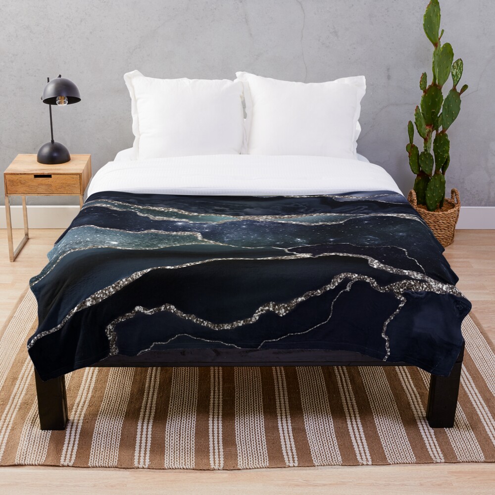 Glamour Night Black Milky Way Marble Galaxy I Throw Blanket