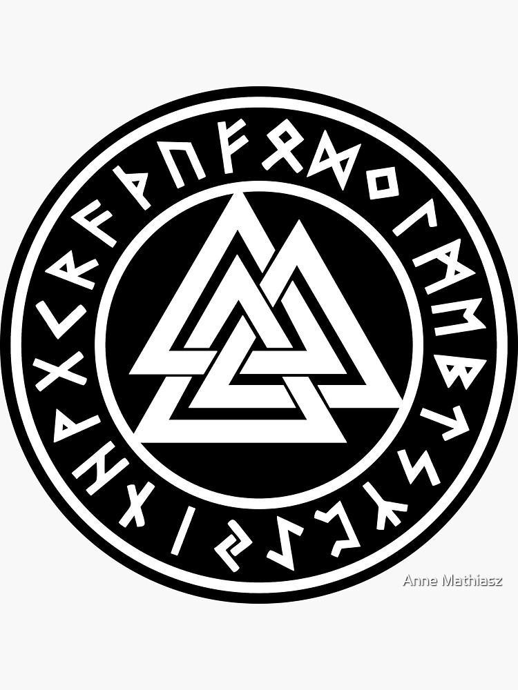 Thumbnail 3 of 3, Sticker, Valknut, Odin, Wotans Knot, Futhark Runes, Hrungnir heart designed and sold by nitty-gritty.