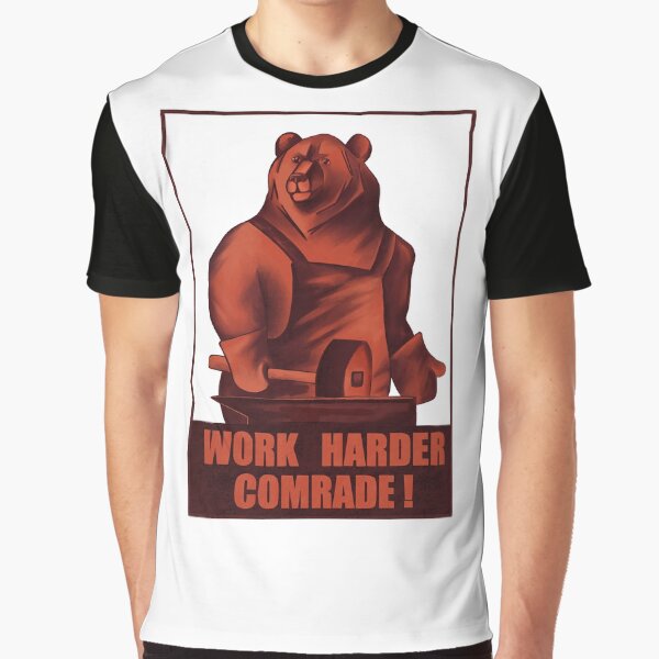 Vista previa del artículo con la obra «Trabaja más duro, camarada. Oso rojo. Estilo de propaganda soviética.», diseñado y vendido por Sitenkovamary.