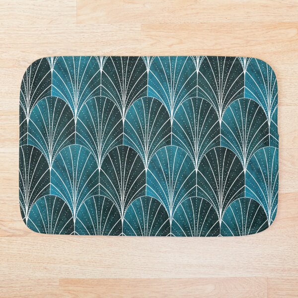 Art Deco Waterfalls // Textured Teal & White Bath Mat