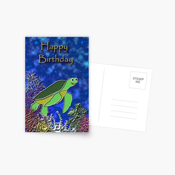 Carte Postale Joyeux Anniversaire D Une Tortue Par Drastudio Redbubble