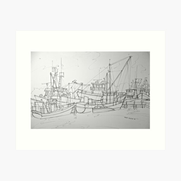 Item preview, Lakes Entrance, Victoria. Australia 1996Ⓒ Pen and ink. Framed, 68x50cm  designed and sold by Elizabeth Moore Golding.