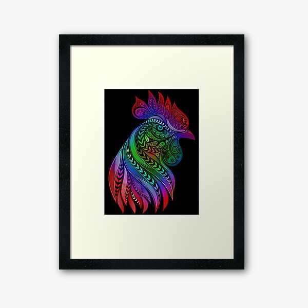 Colorful Abstract Rooster Decor Nursey Kitchen Painting Fine Art Print Rooster Neon Feathers Painting Rainbow Chicken Image Picture