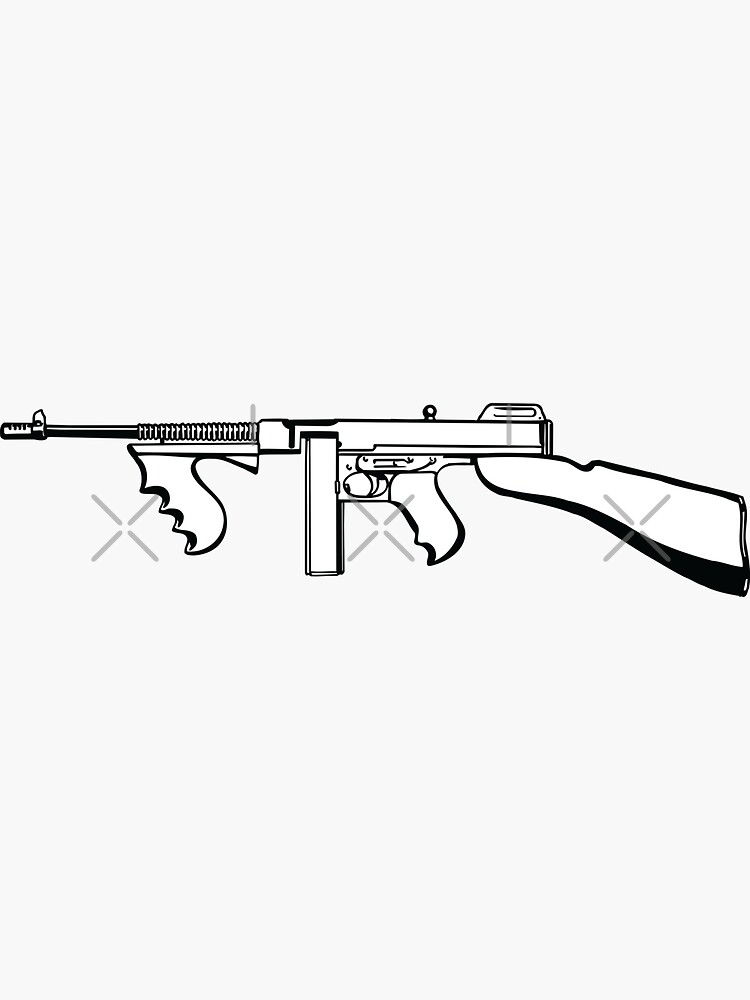 "Tommy Gun Sketch Art " Sticker by GoldOrion Redbubble