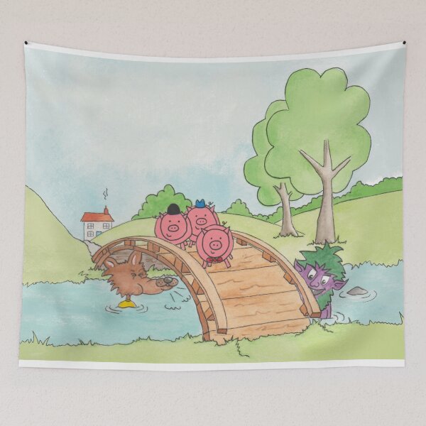 Item preview, Three Little Pigs watercolour scene designed and sold by Debsta75.
