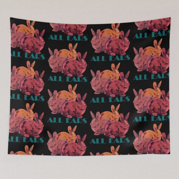 Item preview, Three colorful rabbits on the black background, all ears. designed and sold by korasi.