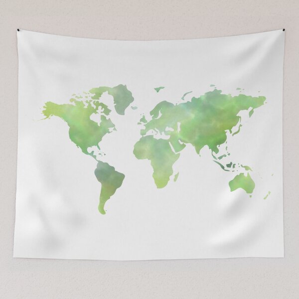 Item preview, Green Watercolour World Map designed and sold by PanyaCreative.