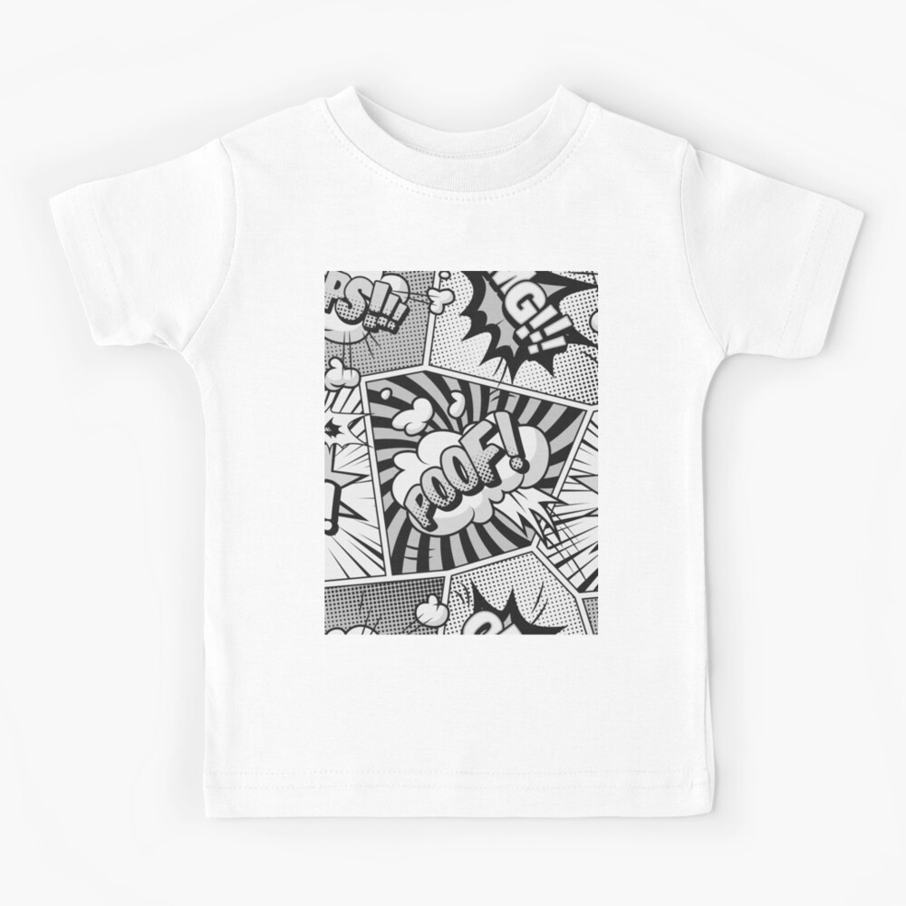 Black and White Comic Book Word Art Collage | Kids T-Shirt