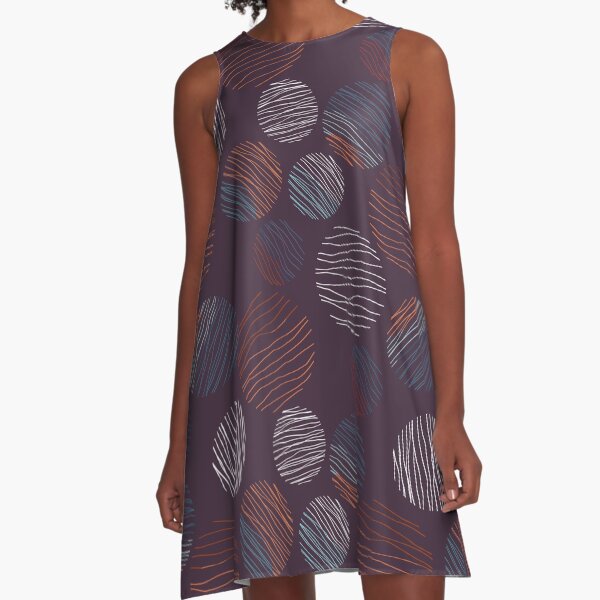 Line Circles | Dark Plum | Pattern A-Line Dress