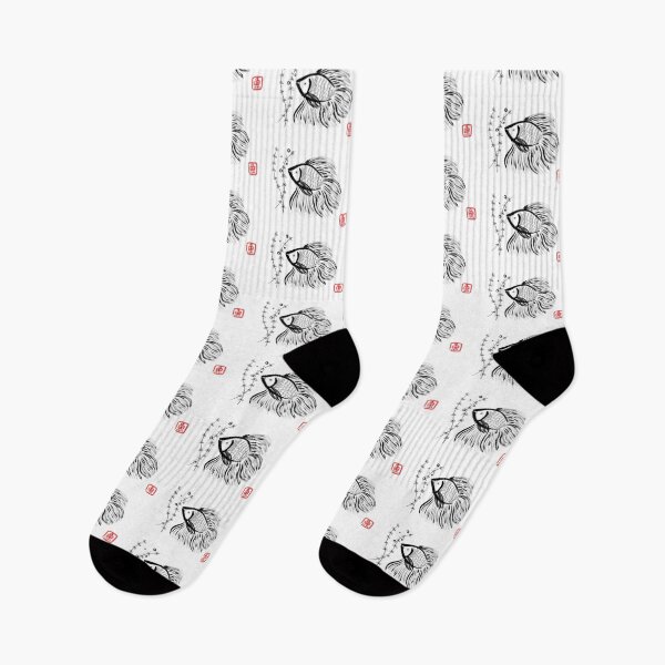 Item preview, Simple Aesthetic Black and White Betta Fish Japanese Kimono Style Design Logo designed and sold by Marinaaa010.