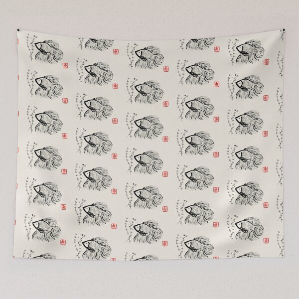 Item preview, Simple Aesthetic Black and White Betta Fish Japanese Kimono Style Design Logo designed and sold by Marinaaa010.