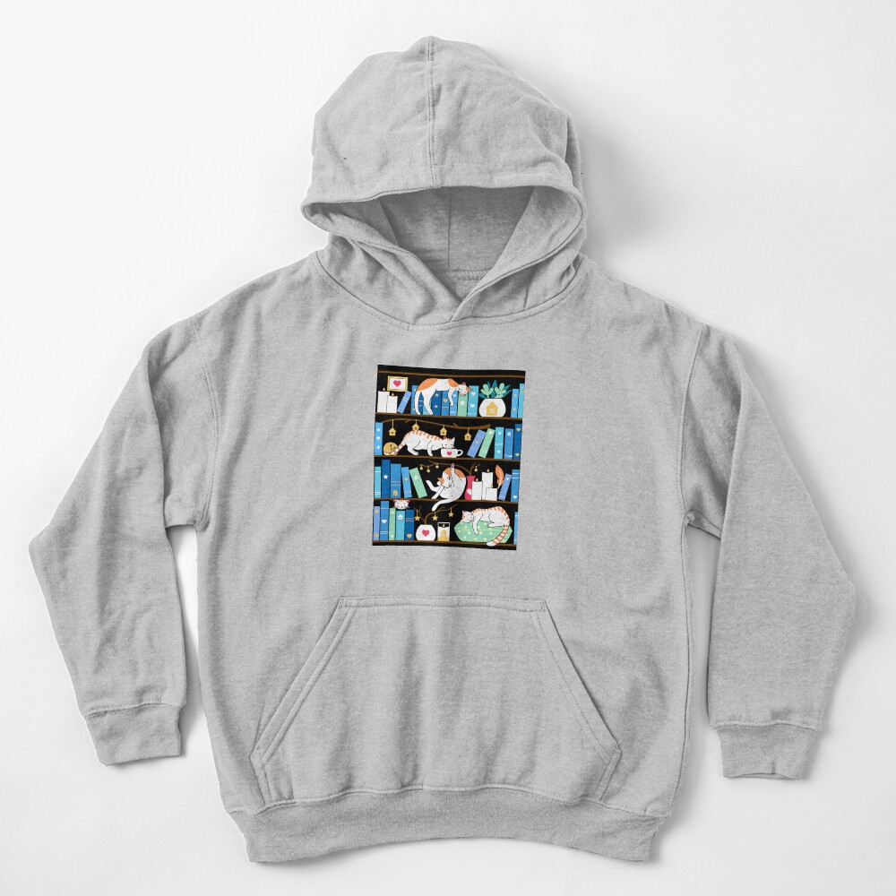 Library cats - turquoise morning Kids Pullover Hoodie