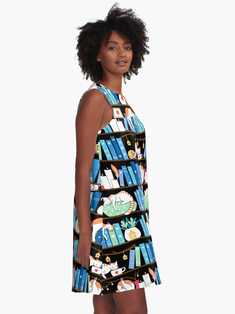 Alternate view of Library cats - turquoise morning A-Line Dress