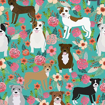 Artwork thumbnail, pitbull floral, pitty dogs floral pattern - vintage florals, doggo, brindle pitbull,fawn pitbull, brown pitbull, grey pitbulls, dog, dogs, pitty, staffy, cute dog, staffordshire terrier by PetFriendly
