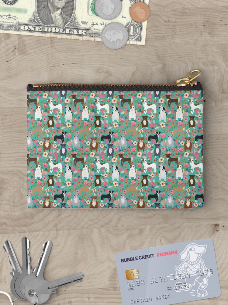 Thumbnail 3 of 4, Zipper Pouch, pitbull floral, pitty dogs floral pattern - vintage florals, doggo, brindle pitbull,fawn pitbull, brown pitbull, grey pitbulls, dog, dogs, pitty, staffy, cute dog, staffordshire terrier designed and sold by PetFriendly.