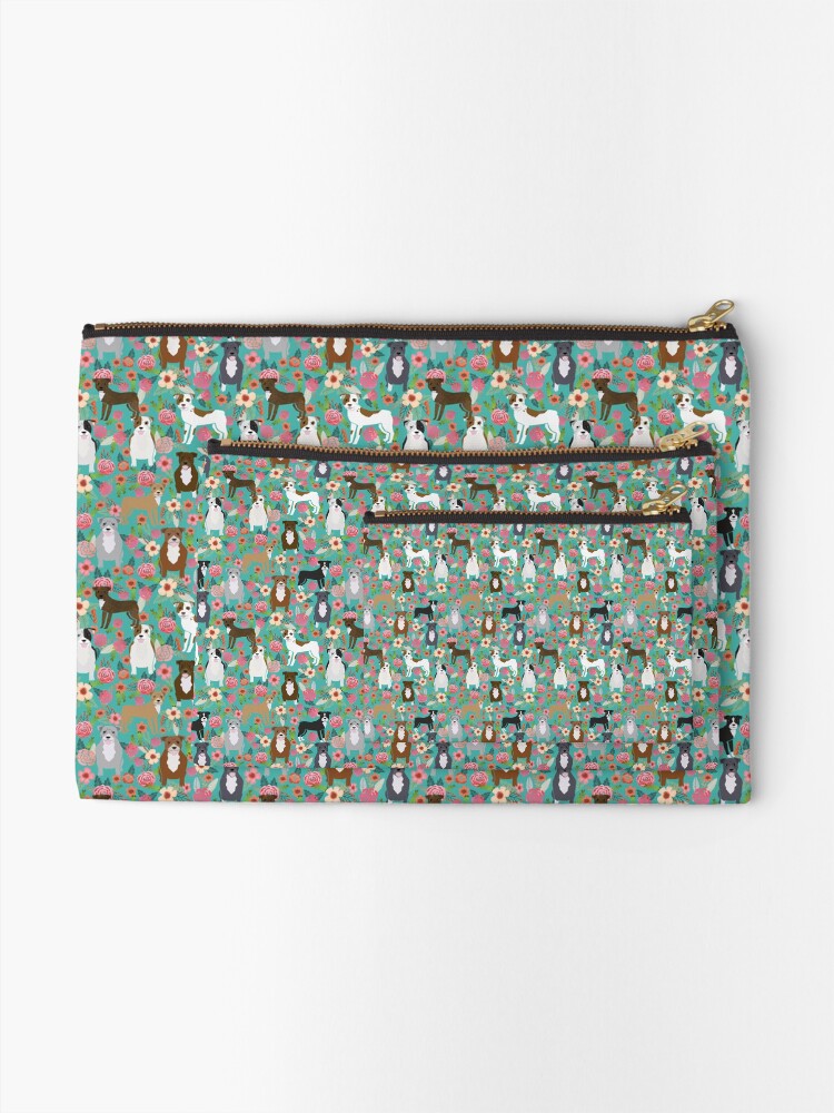 Thumbnail 2 of 4, Zipper Pouch, pitbull floral, pitty dogs floral pattern - vintage florals, doggo, brindle pitbull,fawn pitbull, brown pitbull, grey pitbulls, dog, dogs, pitty, staffy, cute dog, staffordshire terrier designed and sold by PetFriendly.