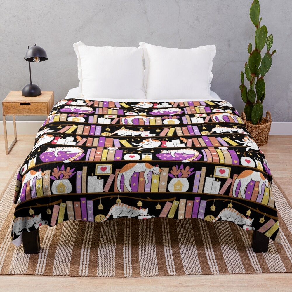 Library cats - dreamy violet Throw Blanket