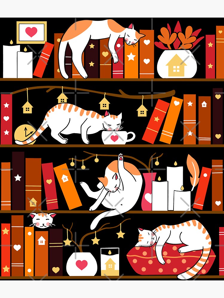 Library cats - cherry red by Elenanaylor