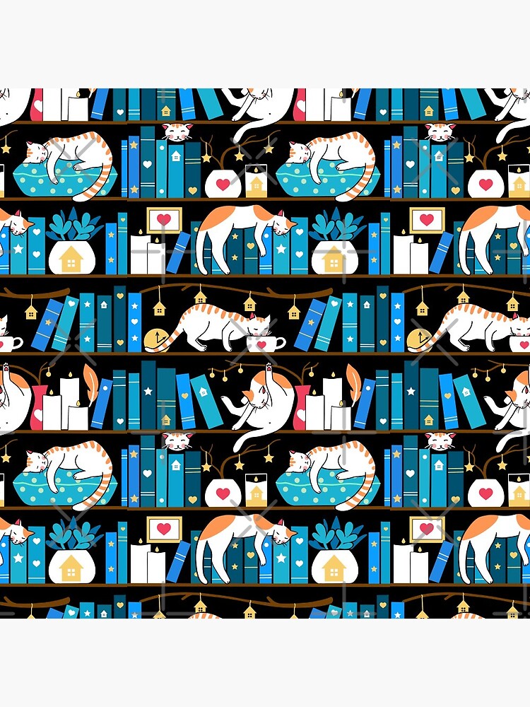 Library cats - ocean blue by Elenanaylor