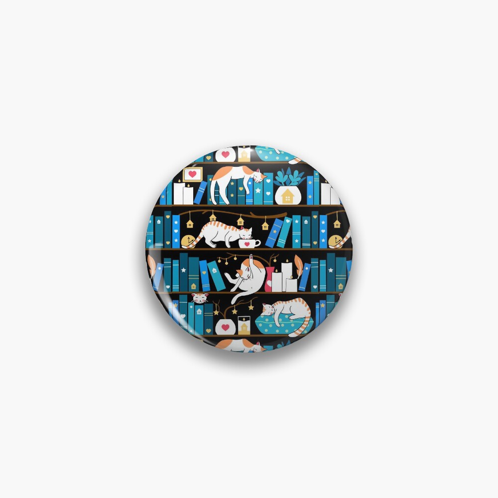 Library cats - ocean blue Pin