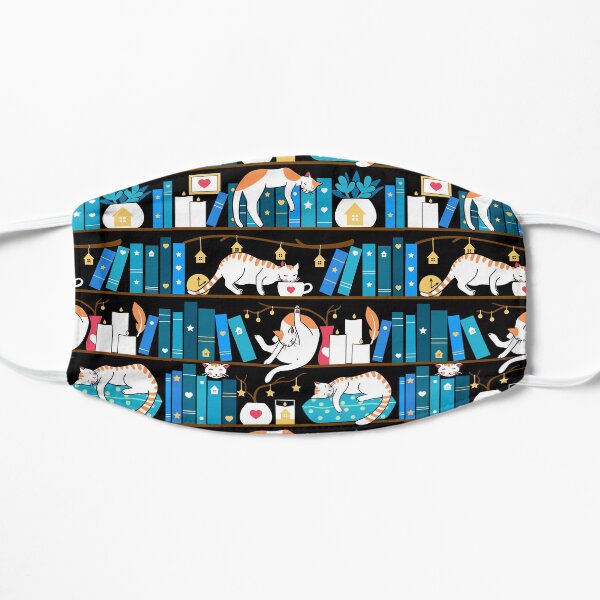 Library cats - ocean blue Flat Mask