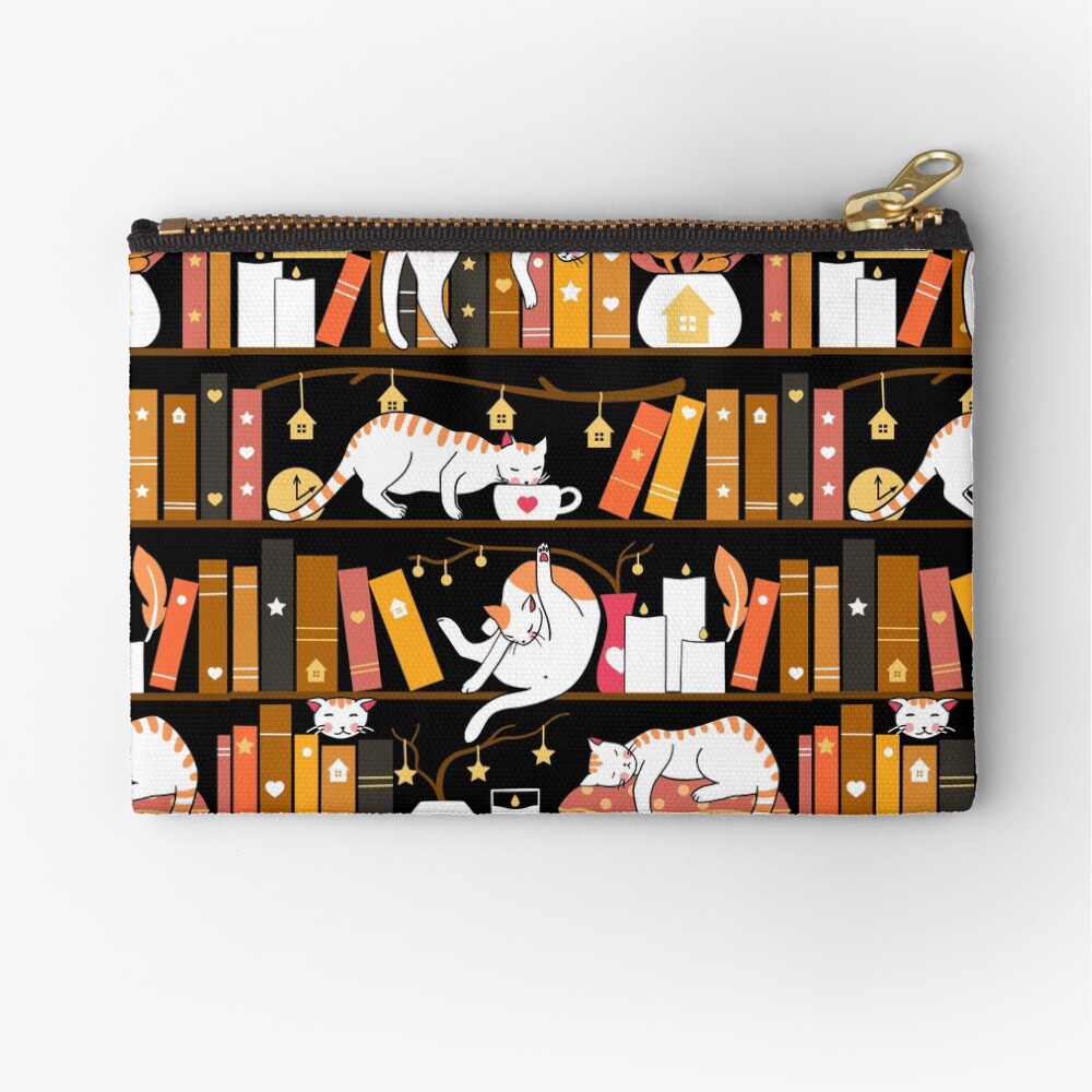 Library cats - terracotta mustard Zipper Pouch