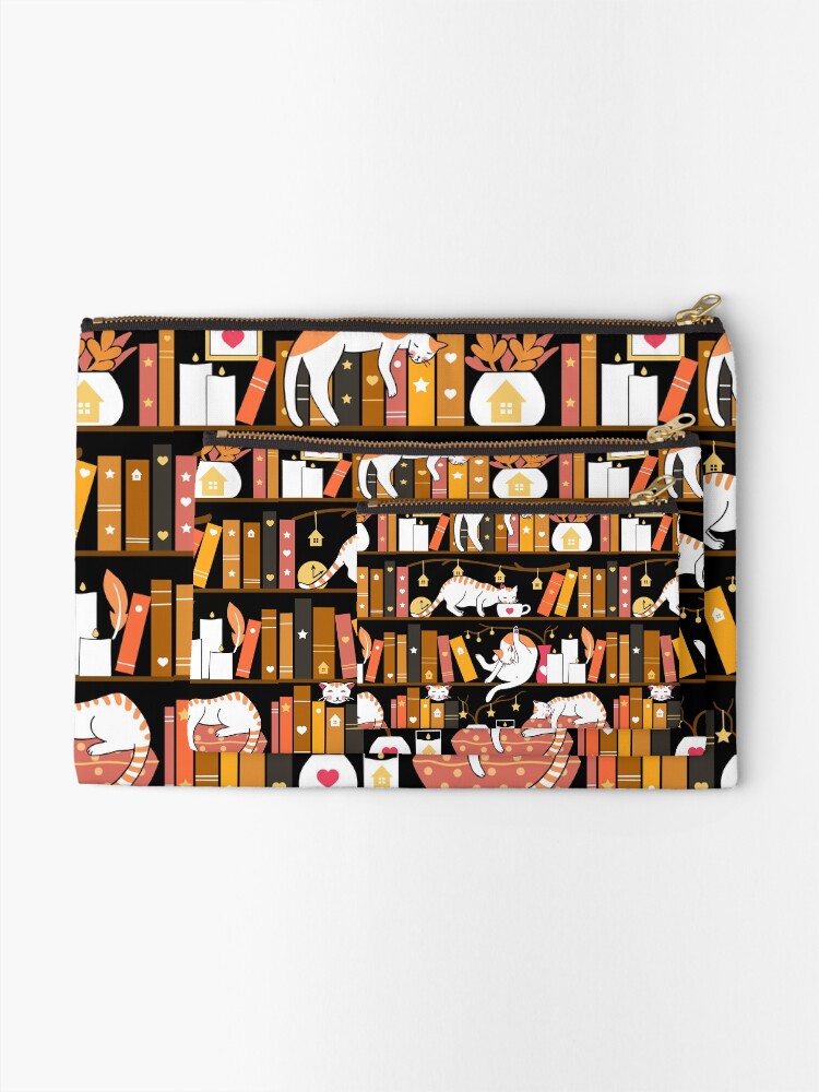 Alternate view of Library cats - terracotta mustard Zipper Pouch
