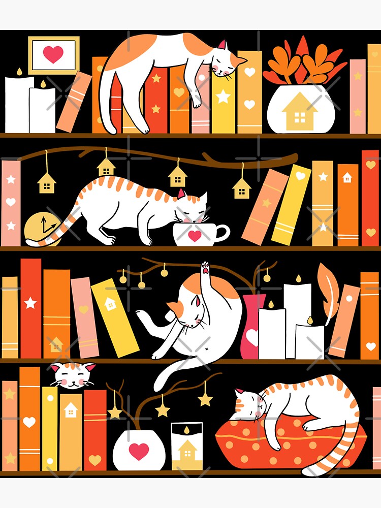Library cats - warm marigold by Elenanaylor