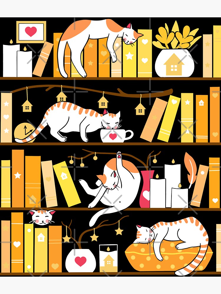 Library cats - golden sunshine by Elenanaylor